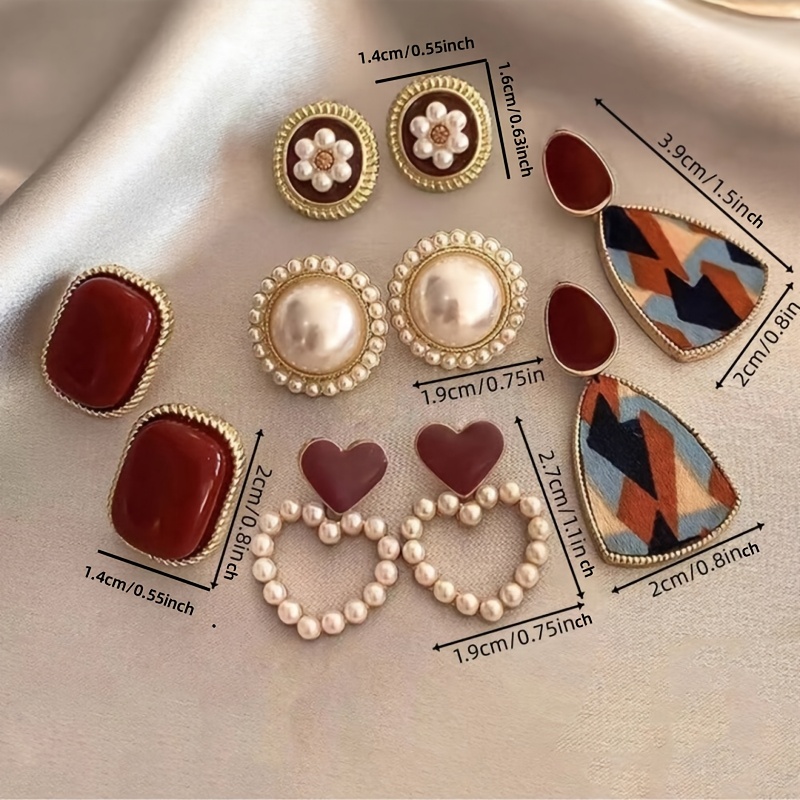 Women'S Wine Red Vintage Style Earrings Set